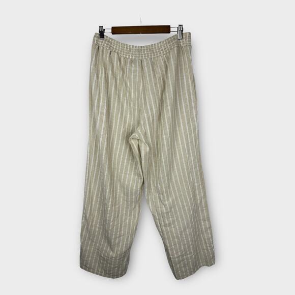 Mile Gabrielle size XL Striped Pull On Elastic Waist Cotton Pants Wide Leg Tan - Picture 2 of 8